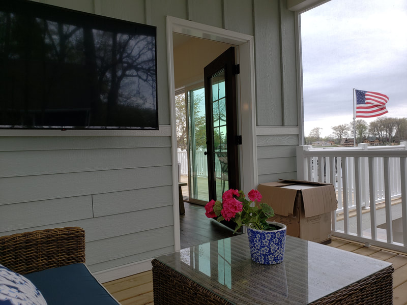 Screened porch with TV